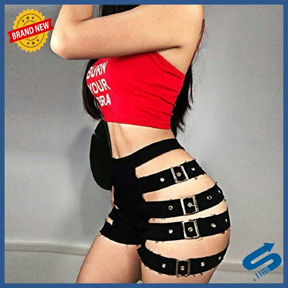 High Waisted Elastic Shorts for Dance Clubwear Rave Outfits - Picture 5 of 6